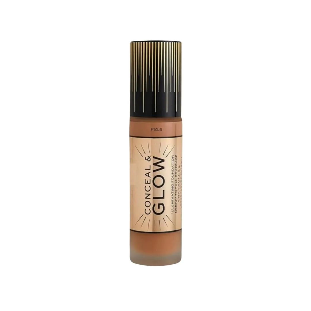 Conceal & Glow Illuminating Foundation F10.5 Warm Golden Undertone Medium to Full Coverage for Medium Skin Tones, 0.77 fl oz