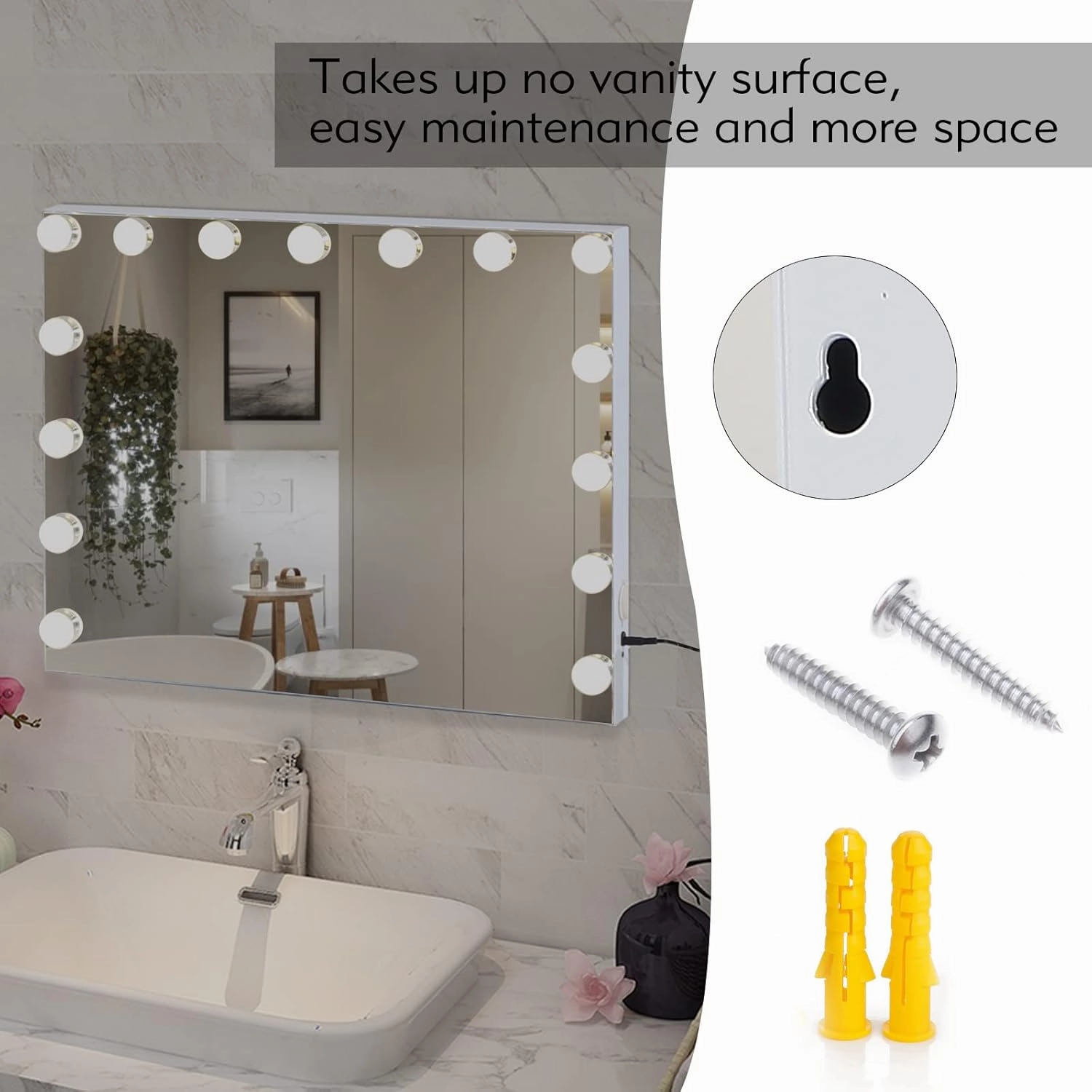 COOLJEEN Hollywood Vanity Mirror with 15 Dimmable Bulbs and USB Charging Port, 3 Color Lighted Makeup Mirror with 10X Magnification, Tabletop