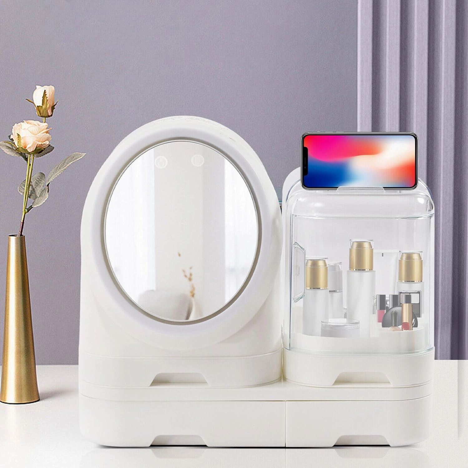 Cosmetic Display Cases Makeup Storage Organizer Box with Mirror Cosmetic Display Case with LED Light