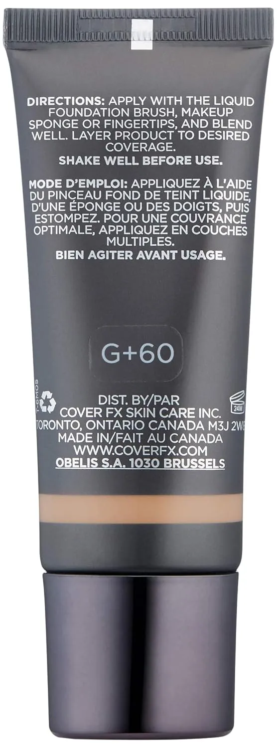 Cover FX Natural Finish Foundation: Water-based Foundation that Delivers 12-hour Coverage and Natural, Second-Skin Finish with Powerful Antioxidant Protection - G 60, 1 Fl Oz