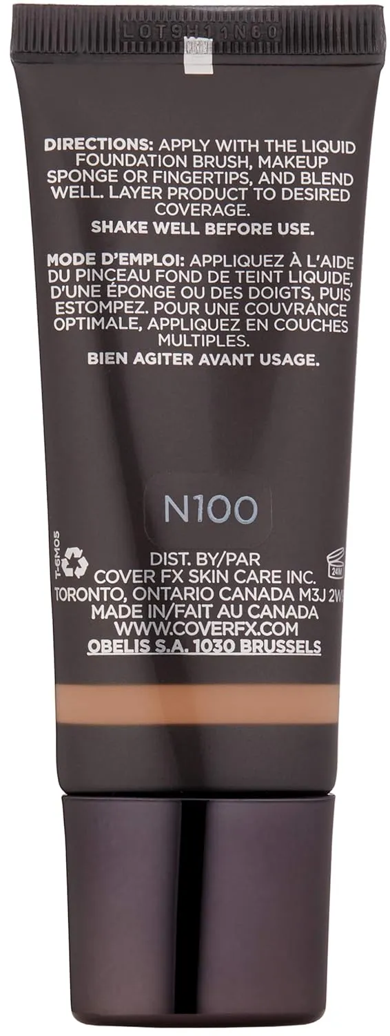 Cover FX Natural Finish Foundation: Water-based Foundation that Delivers 12-hour Coverage and Natural, Second-Skin Finish with Powerful Antioxidant Protection - N100, 1 Fl Oz