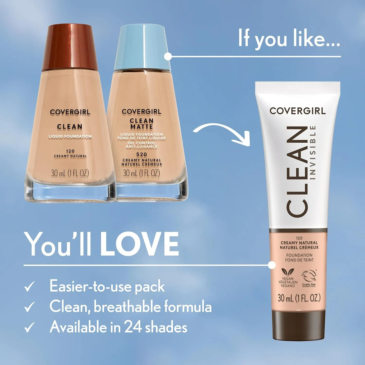 COVERGIRL Clean Makeup Foundation Creamy Natural 120, 1 oz (packaging may vary)