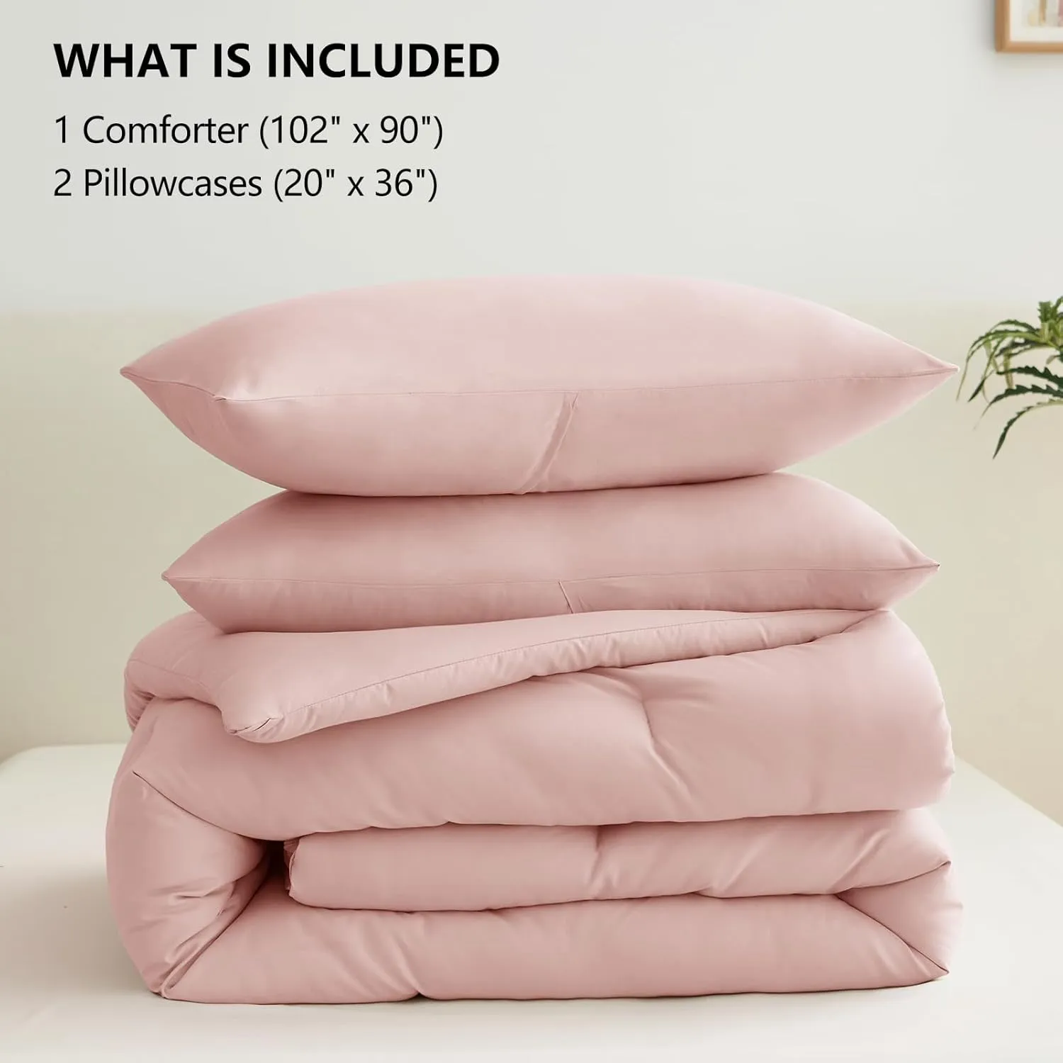 CozyLux Blush Pink Comforter Set King Size for Girls, 3 Pieces Women Solid Breathable Quilted Boho Style Bedding Sets, Luxury Fluffy Soft Microfiber Comforter All Season(1 Comforter & 2 Pillowcases)
