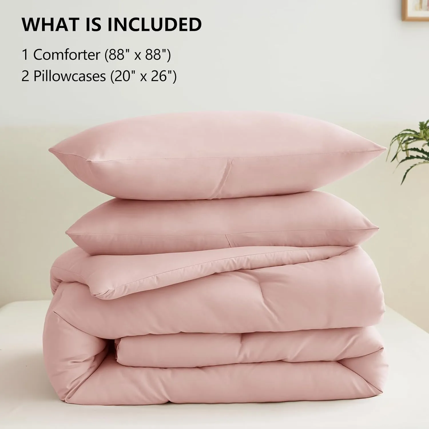 CozyLux Blush Pink Comforter Set Queen Size for Girls, 3 Pieces Women Solid Breathable Quilted Boho Style Bedding Sets, Luxury Fluffy Soft Microfiber Comforter All Season(1 Comforter & 2 Pillowcases)