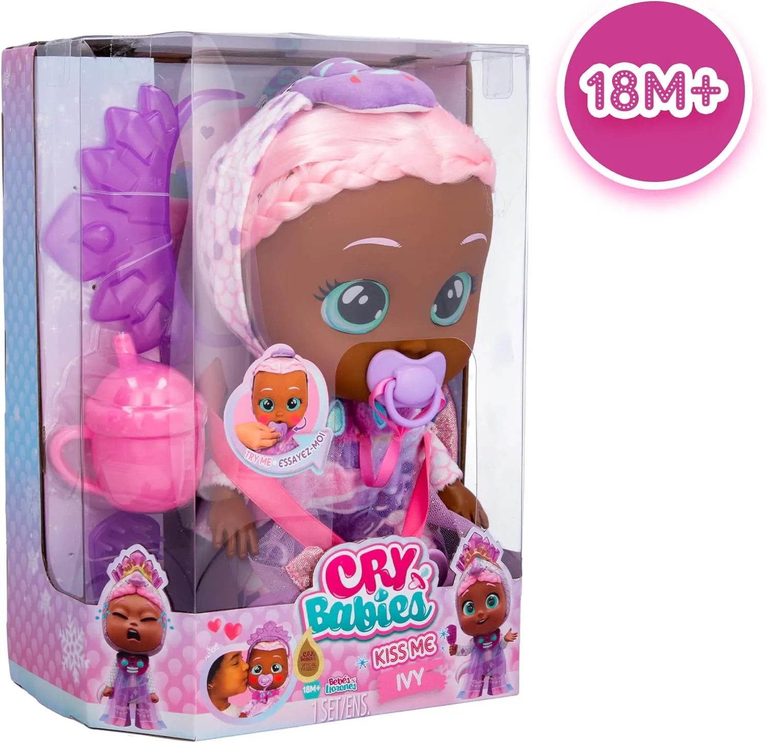 Cry Babies Kiss Me Princess Ivy- 12" Baby Doll Deluxe Blushing Cheeks Feature Shimmery Changeable Outfit with Bonus Accessories, for Girls and Kids 18M and up