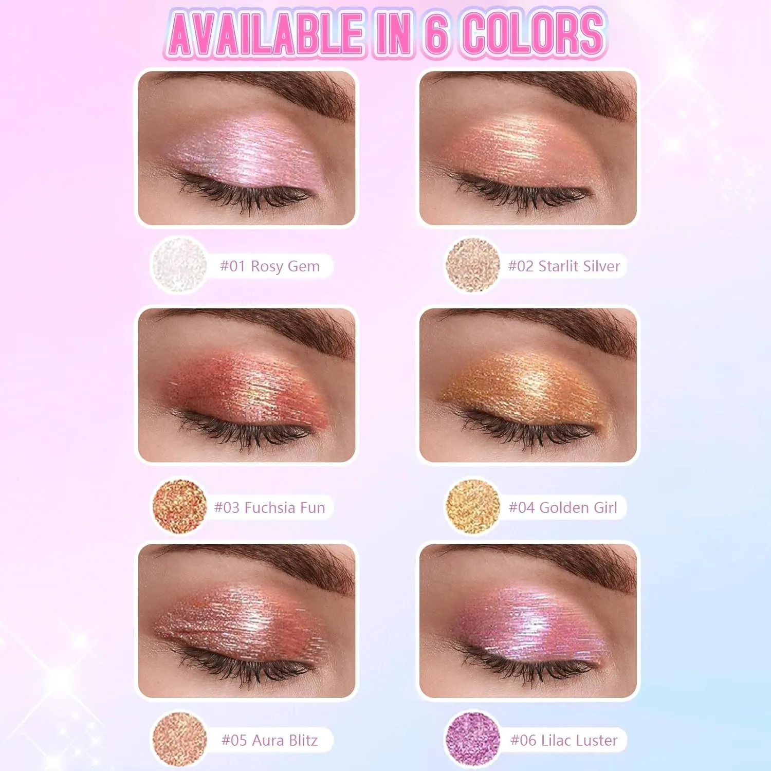 Crystal Jelly Glaze Eyeshadow Stick: Long Lasting Glitter Eye Shadow - Lightweight Highlighter Stick - Shimmering Skin Makeup for Eye, Body, Lip and Leg (6 Set Multicolor)