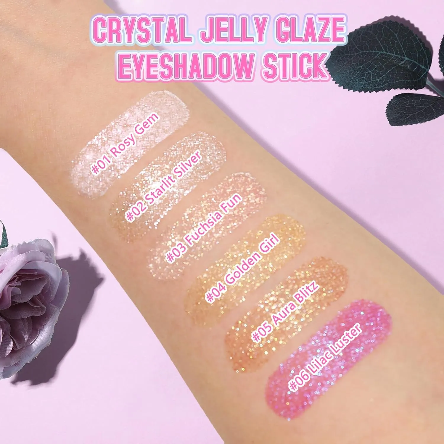 Crystal Jelly Glaze Eyeshadow Stick: Long Lasting Glitter Eye Shadow - Lightweight Highlighter Stick - Shimmering Skin Makeup for Eye, Body, Lip and Leg (6 Set Multicolor)