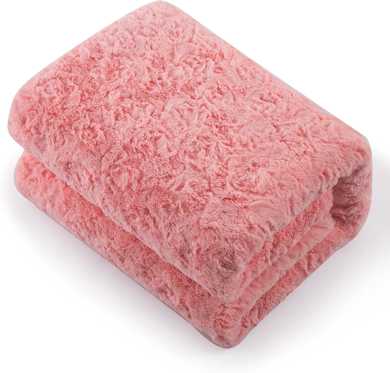 DaDa Bedding Luxury Faux Fur Throw Blanket - [ Non Shedding - Machine Washable] Fluffy Super Cuddly Soft Roses Sherpa Backside - Warm Plush for Lap or Sofa - Bright Vibrant Pink & White - 90" x 90"
