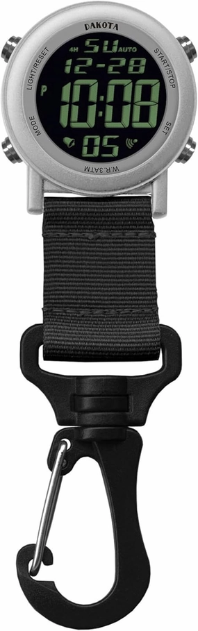 Dakota Digital Clip, Clip Watch, Alarm, Fob Watch, Timer and Dual Time, Outdoor Gifts for Men and Women, Use for Fishing Hunting, and More