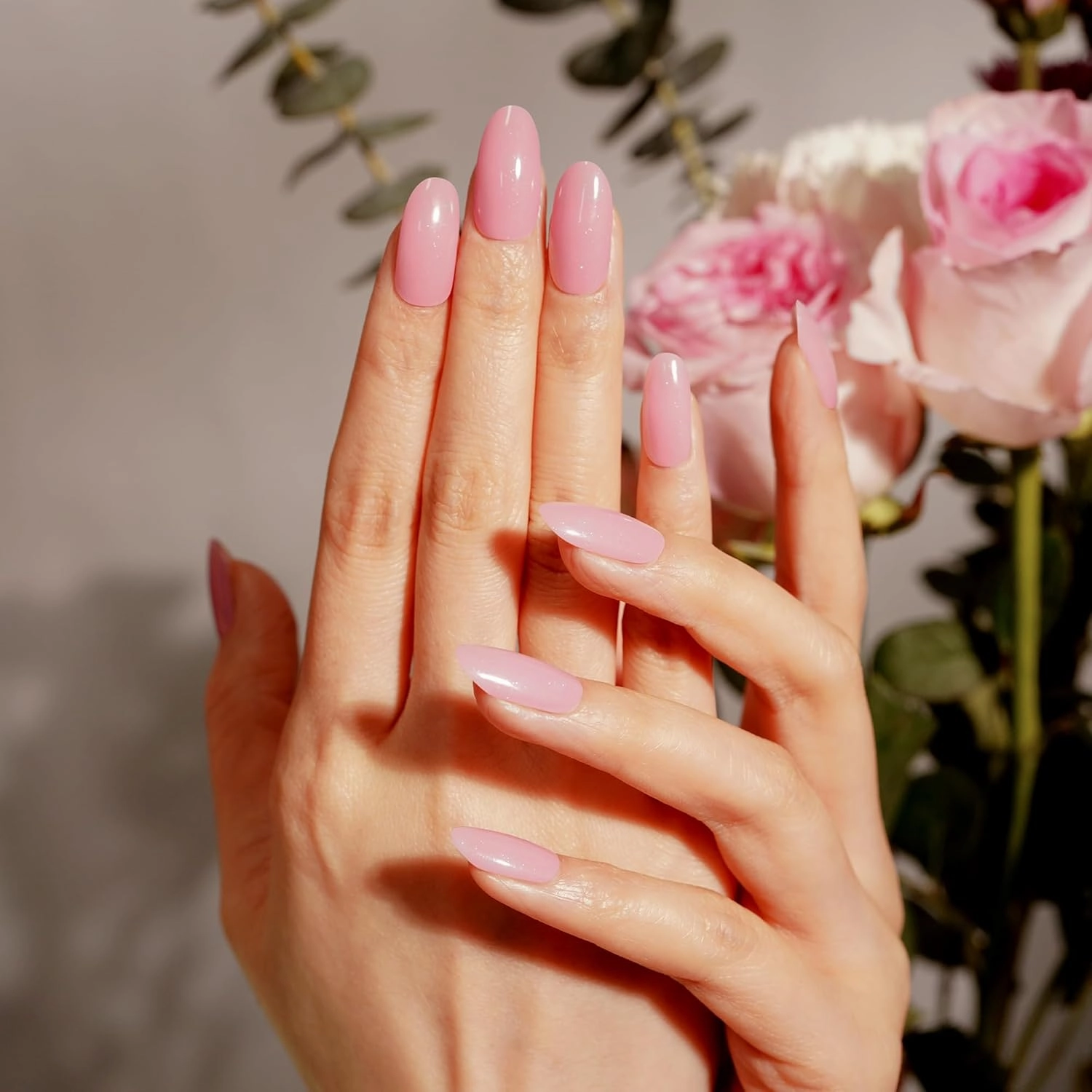 DANNI & TONI Semi Cured Gel Nail Strips Pink (Blush Ethereal) Glossy Gel Nail Wraps 28 Stickers