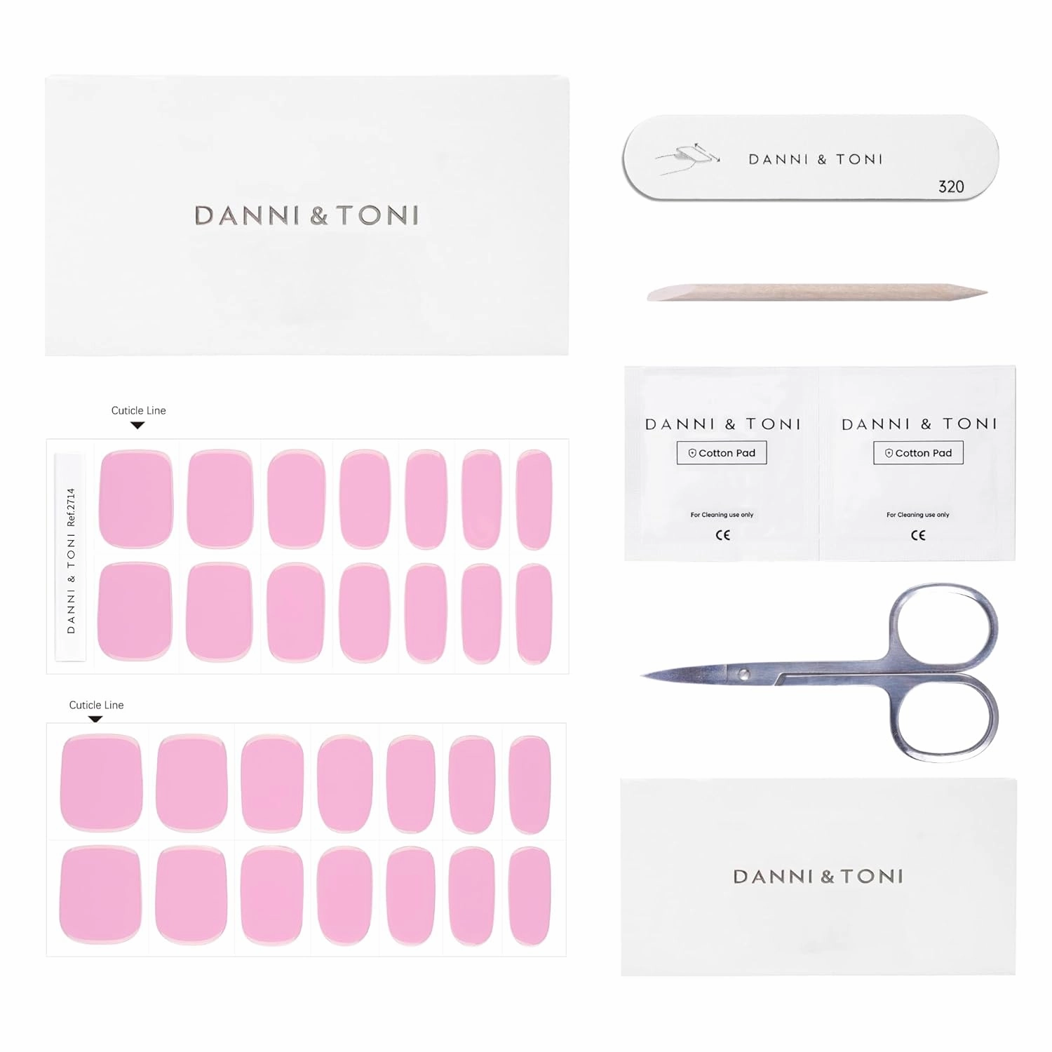 DANNI & TONI Semi Cured Gel Nail Strips Pink (Blush Ethereal) Glossy Gel Nail Wraps 28 Stickers