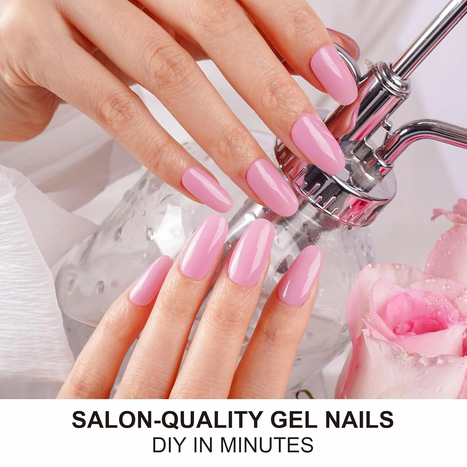 DANNI & TONI Semi Cured Gel Nail Strips Pink (Blush Ethereal) Glossy Gel Nail Wraps 28 Stickers