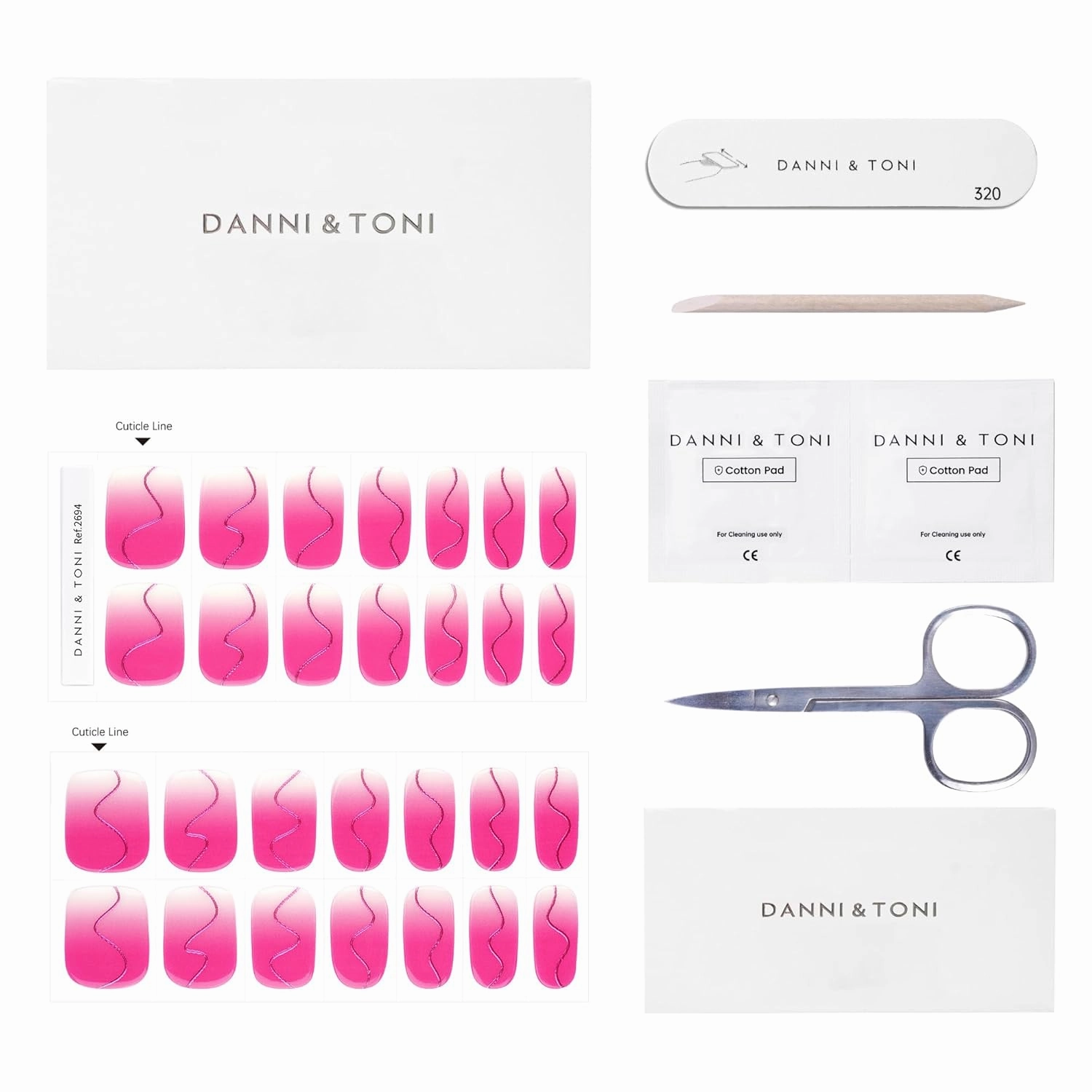 DANNI & TONI Semi Cured Gel Nail Strips Pink S-Shaped line (Blush Aura) Ombre White Gel Nail Wraps UV Nails 28 Stickers Gift for Women