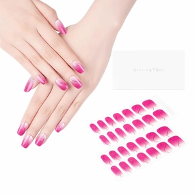 DANNI & TONI Semi Cured Gel Nail Strips Pink S-Shaped line (Blush Aura) Ombre White Gel Nail Wraps UV Nails 28 Stickers Gift for Women