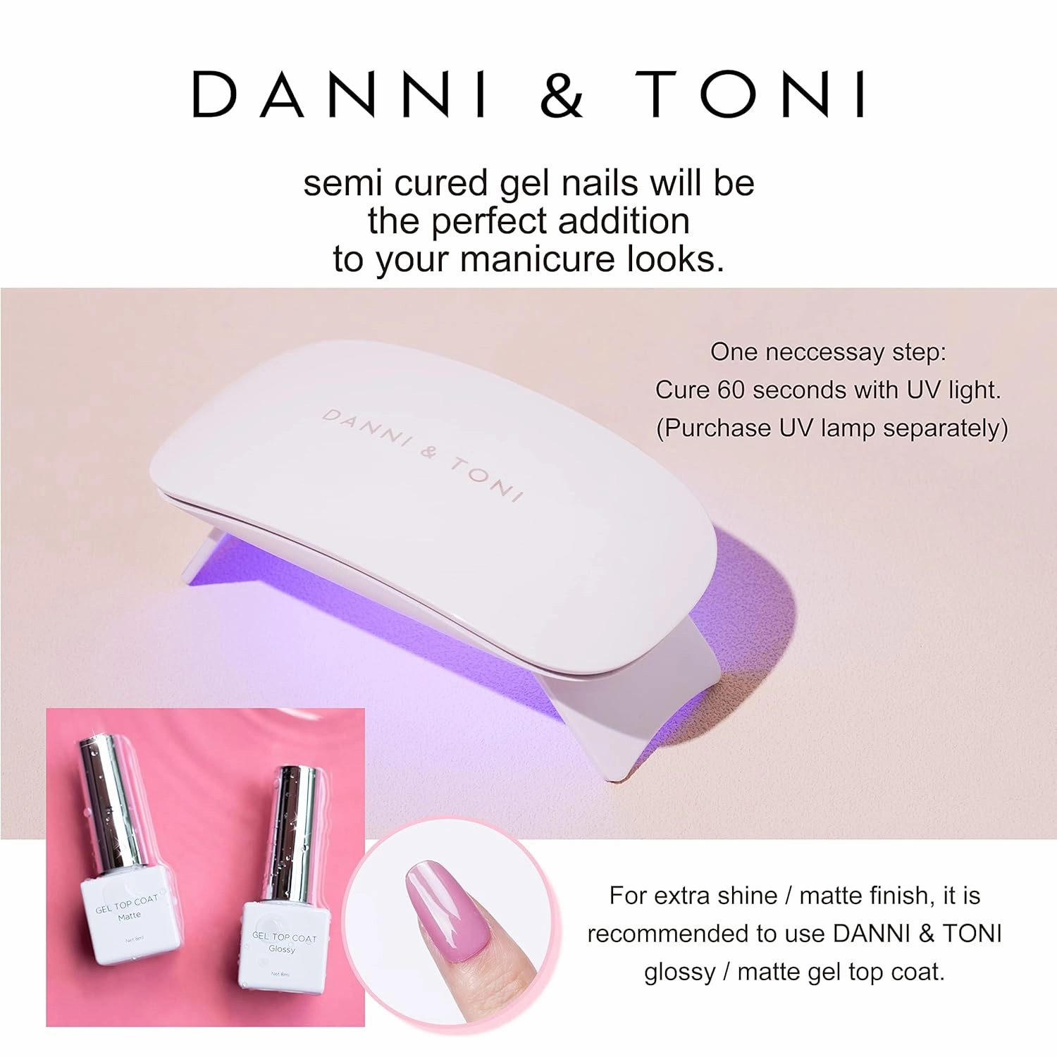DANNI & TONI Semi Cured Gel Nail Strips Pink S-Shaped line (Blush Aura) Ombre White Gel Nail Wraps UV Nails 28 Stickers Gift for Women