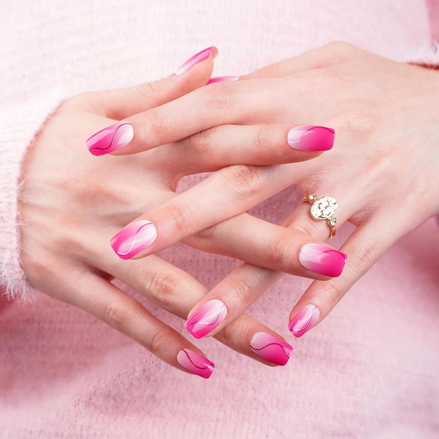 DANNI & TONI Semi Cured Gel Nail Strips Pink S-Shaped line (Blush Aura) Ombre White Gel Nail Wraps UV Nails 28 Stickers Gift for Women