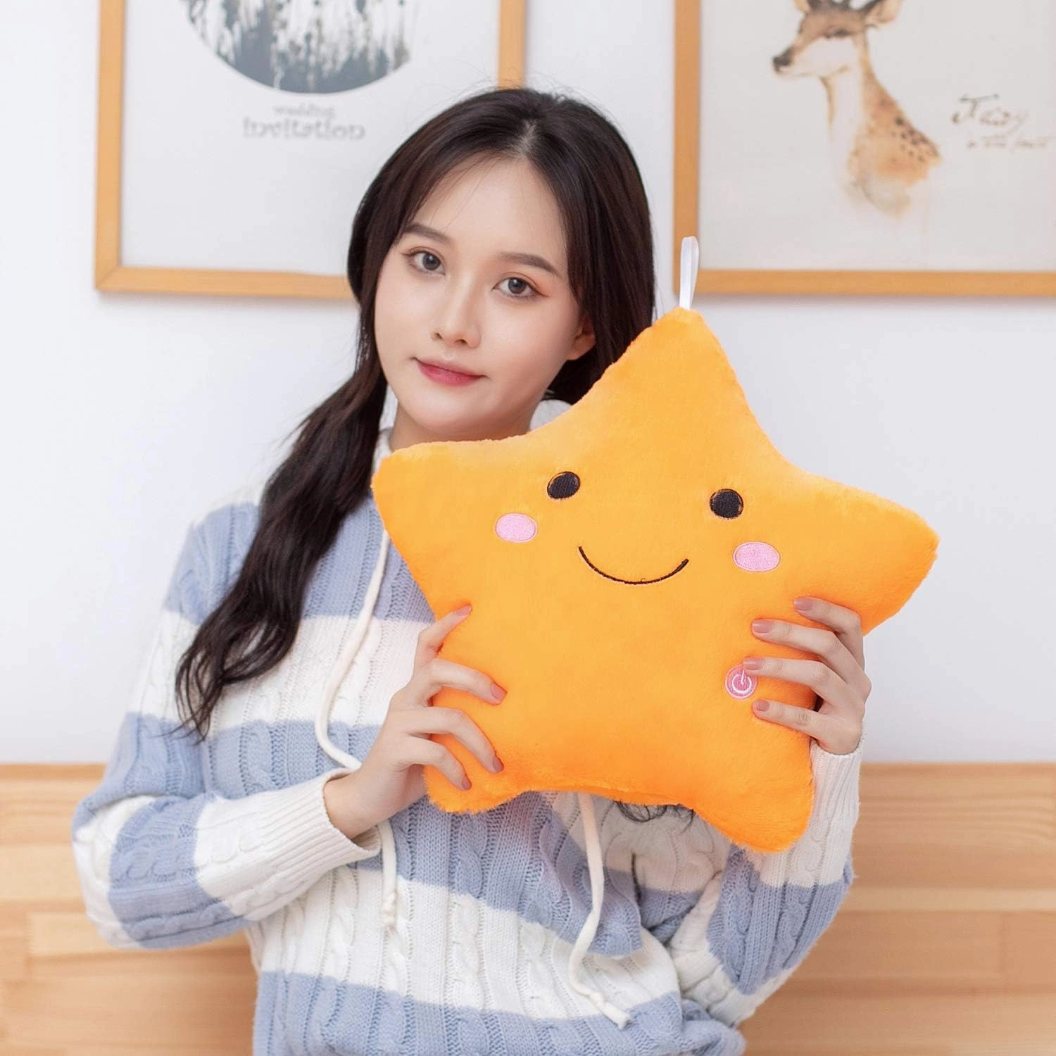 DearSun 13''Creative Twinkle Star Colorful Night Light Plush Pillows Light up Night Stuffed Toys Perfect for Birthday Christmas Holiday Valentines (Orange)