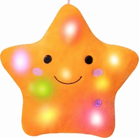 DearSun 13''Creative Twinkle Star Colorful Night Light Plush Pillows Light up Night Stuffed Toys Perfect for Birthday Christmas Holiday Valentines (Orange)