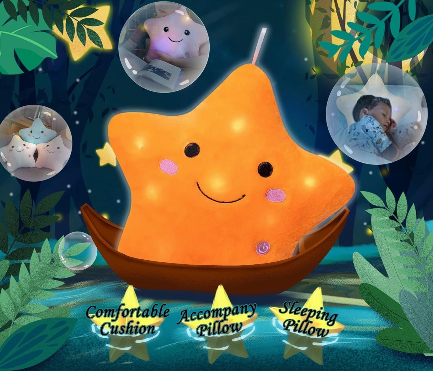 DearSun 13''Creative Twinkle Star Colorful Night Light Plush Pillows Light up Night Stuffed Toys Perfect for Birthday Christmas Holiday Valentines (Orange)