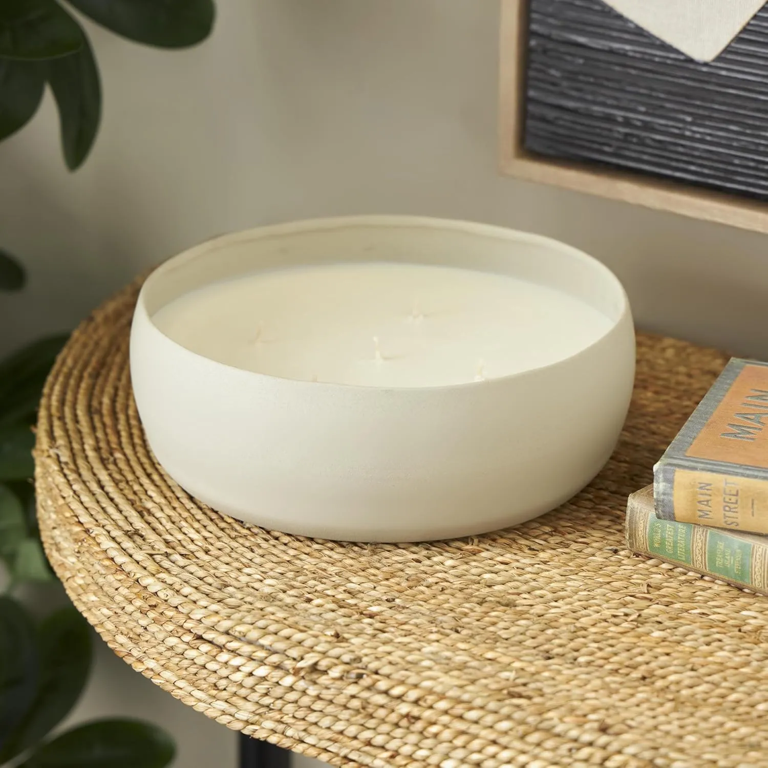 Deco 79 Metal Decorative Candle Pink Blush & Poppy Scented Textured 63oz 5 Wick Aromatherapy Candle with White Wax, Wax Aromatherapy Candle 9" x 9" x 3", Beige