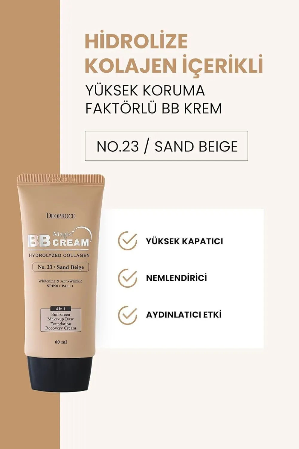 Deoproce Magic BB Cream SPF50  PA    | 4-in-1 Foundation, Makeup Base, Sunscreen & Recovery Cream | Glossy finish Lightweight, #23 SPF50  PA    | 60ml (#23. Sand Beige, 60 ML)