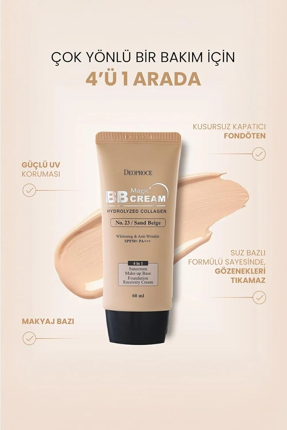 Deoproce Magic BB Cream SPF50  PA    | 4-in-1 Foundation, Makeup Base, Sunscreen & Recovery Cream | Glossy finish Lightweight, #23 SPF50  PA    | 60ml (#23. Sand Beige, 60 ML)