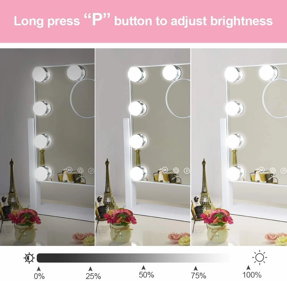 Depuley Makeup Vanity Mirror with Lights, 10X Magnification Hollywood Lighted Mirror with 9 Dimmer Led Bulbs, Plug in Light-up Beauty Mirror, Touch Screen Lighted Table Set Mirror, 360°Rotation(White)
