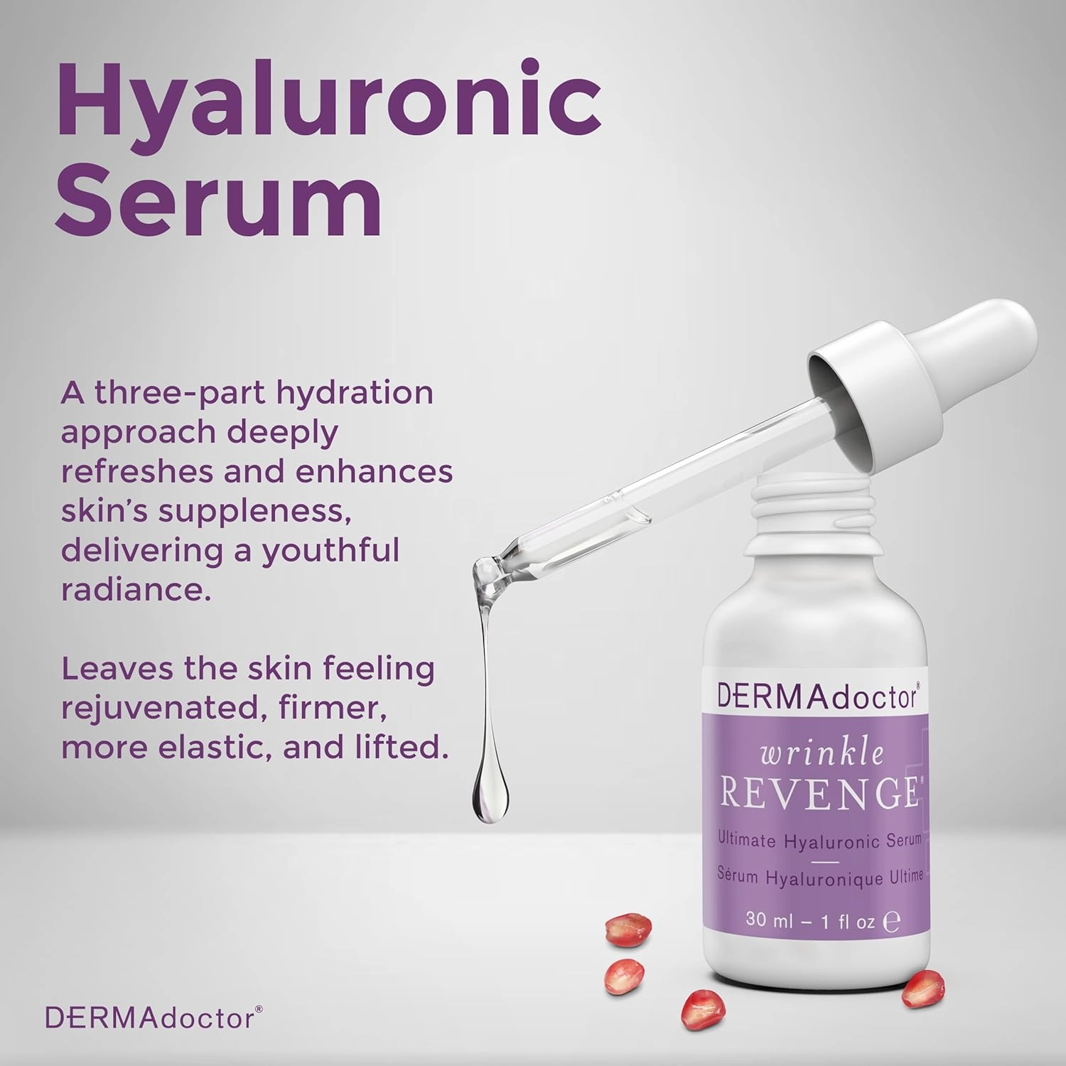 DERMAdoctor Wrinkle Revenge Dermatologist Formulated Anti Aging Hyaluronic Acid Serum for Face, Hydrating Serum, Wrinkle Filler & Hydrating Primer Fragrance Free - 1 fl oz