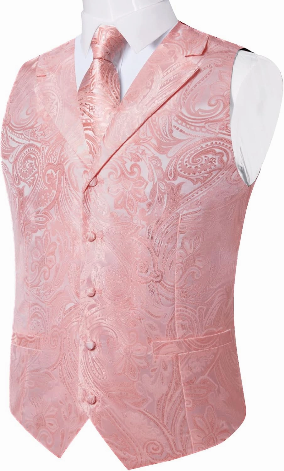 DiBanGu Mens Vest Tie Set 7PCS Silk Paisley Suit Waistcoat and Necktie Hankerchief Cufflinks Lapel Pin Set for Wedding Party