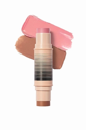 DIBS Beauty - Desert Island Duo Blush   Bronzer Stick, Creamy, buildable, blendable, streak-free - (2 You Do You/Mood Boost)(nude pink/light to tan with neutral undertones)