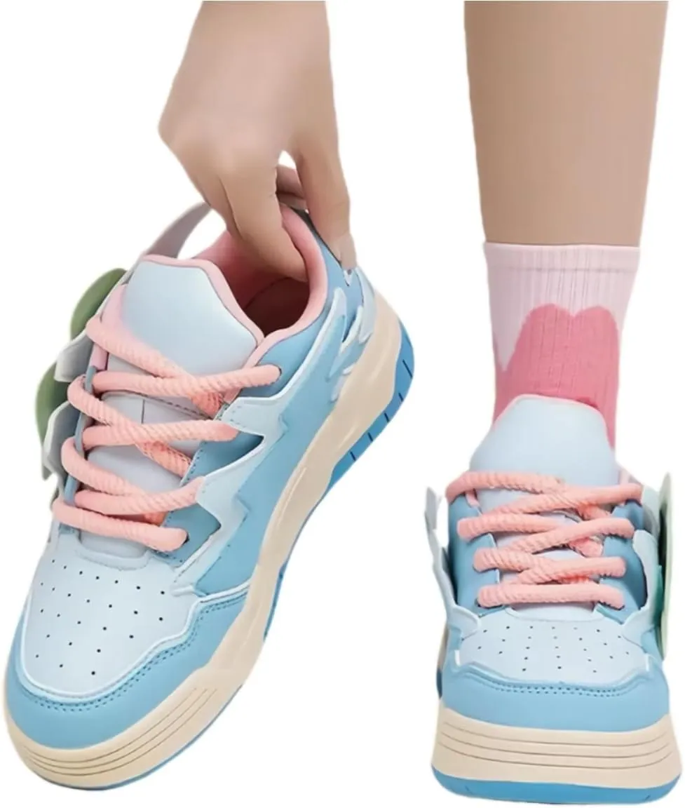 Dopamine Color Platform Sneakers, Women Girls Teens, Heart Charm Chunky Shoes, Cute Y2K Skate Streetwear, Height Boost