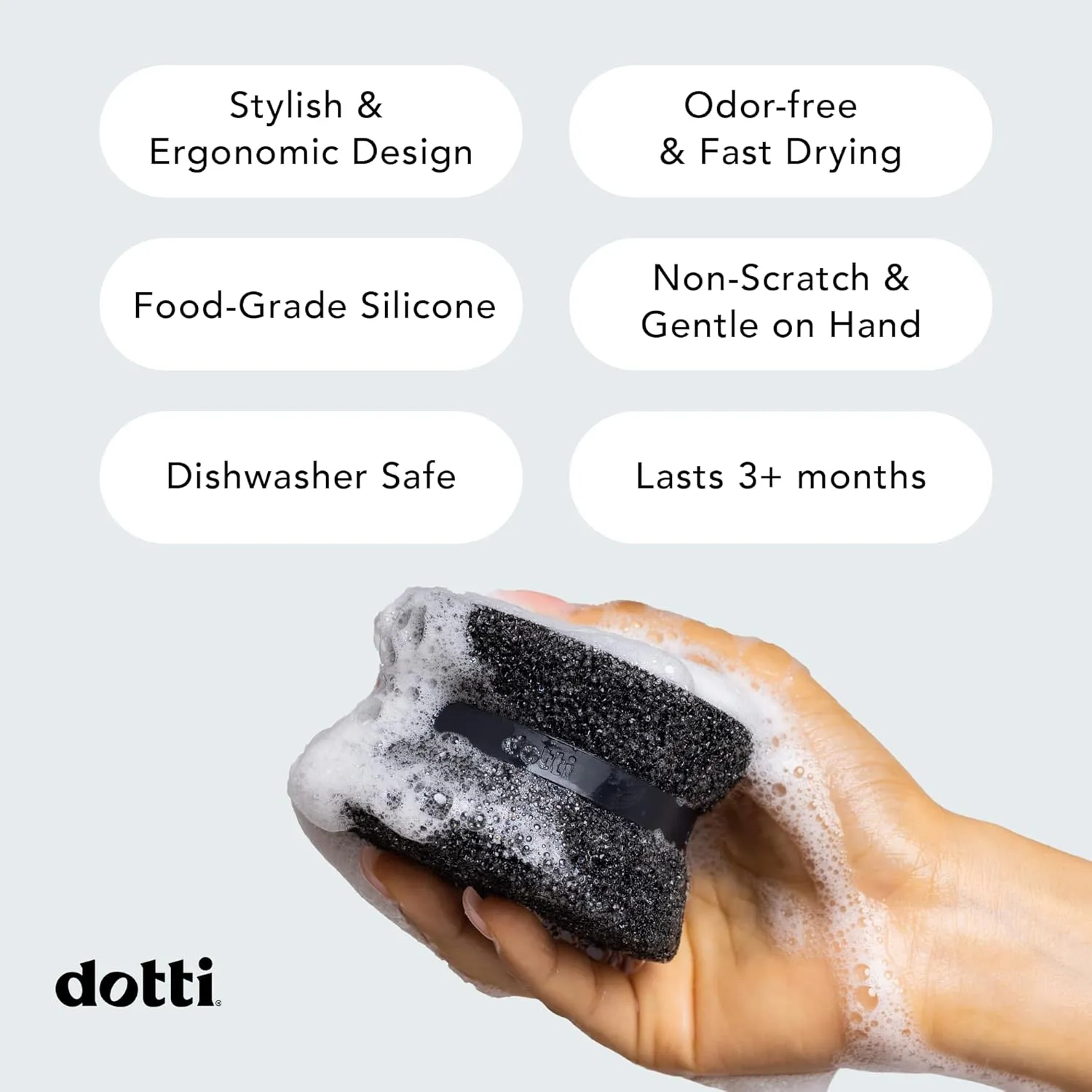 Dotti Super Scrubber Silicone Sponge - Odor-Free, Non-Scratch, Fast-Drying, and Dishwasher-Safe Dish Scrubber - Also for Showers, Tile, and Counters - 3 Pack, Odyssey