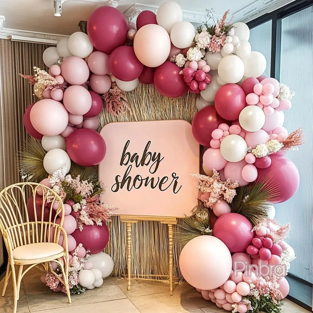 Dusty Rose Balloon Garland Double Stuffed Dusty Pink Mauve Balloons Light Pink Pearl White Cream Boho Balloon Arch Kit for Girls Women Birthday Baby Shower Bridal Engagement Party Decorations