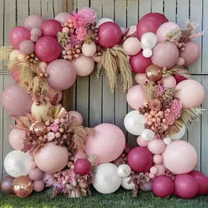 Dusty Rose Balloon Garland Double Stuffed Dusty Pink Mauve Balloons Light Pink Pearl White Cream Boho Balloon Arch Kit for Girls Women Birthday Baby Shower Bridal Engagement Party Decorations