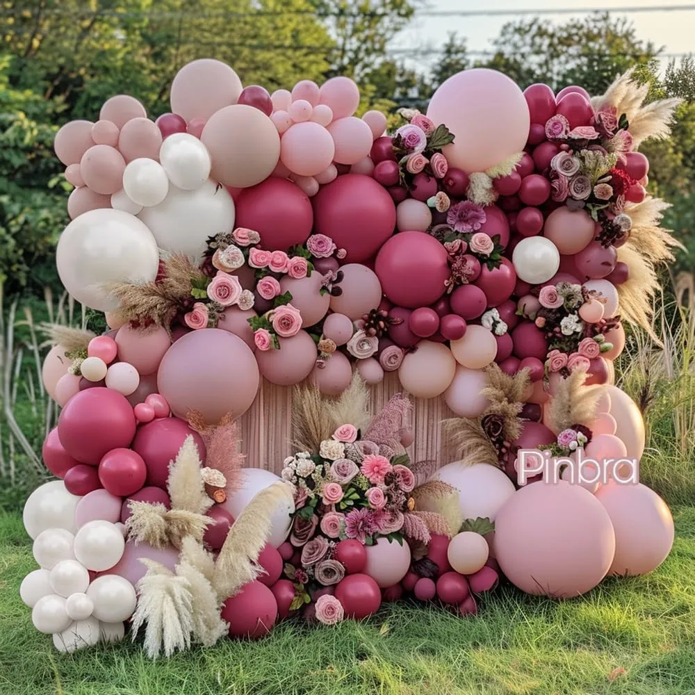 Dusty Rose Balloon Garland Double Stuffed Dusty Pink Mauve Balloons Light Pink Pearl White Cream Boho Balloon Arch Kit for Girls Women Birthday Baby Shower Bridal Engagement Party Decorations