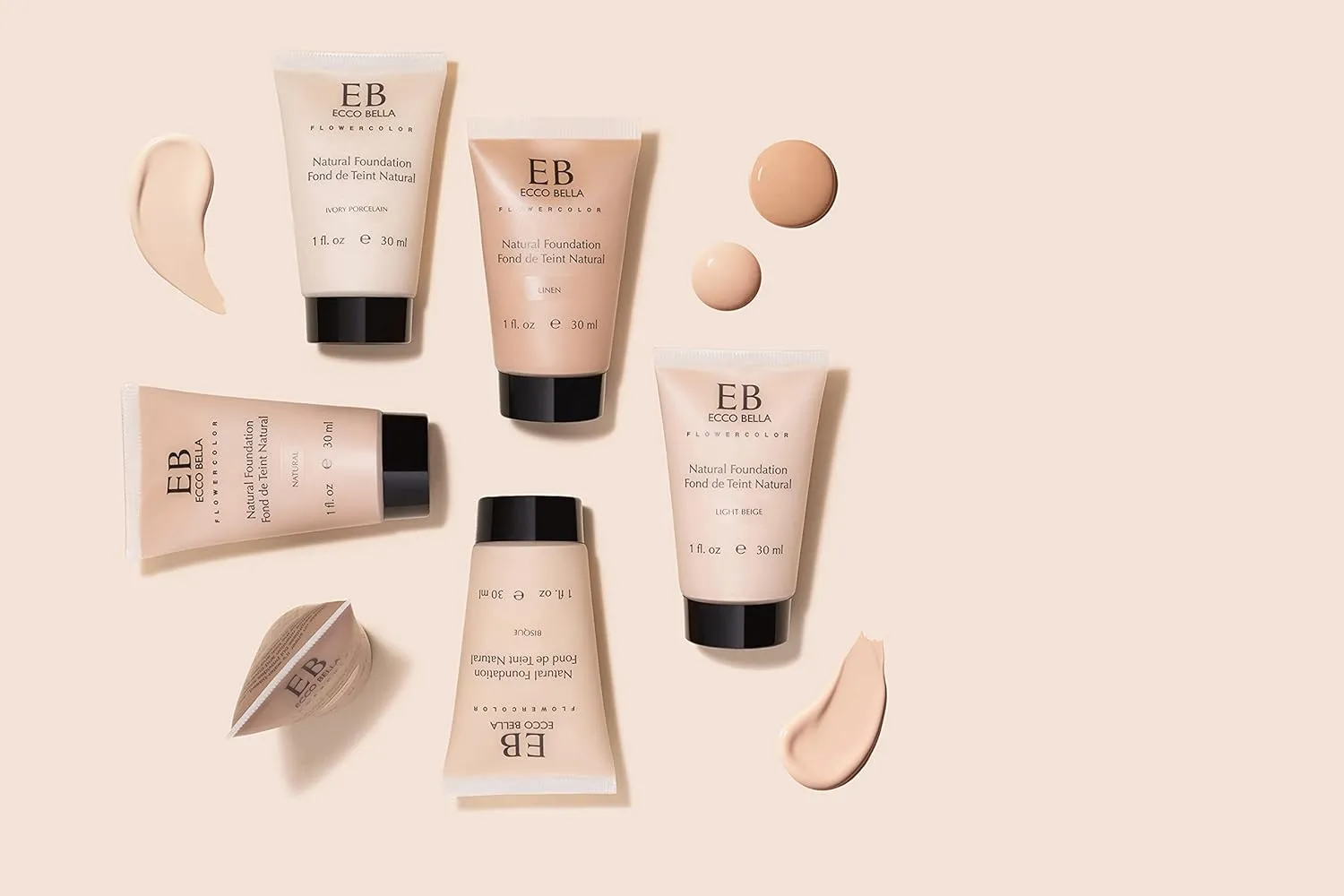 Ecco Bella Liquid Foundation Makeup - Lightweight, Buildable Coverage - Hydrating Foundation - Clean Foundation Makeup, Vegan - Protects & Hydrates Skin - Ivory Porcelain