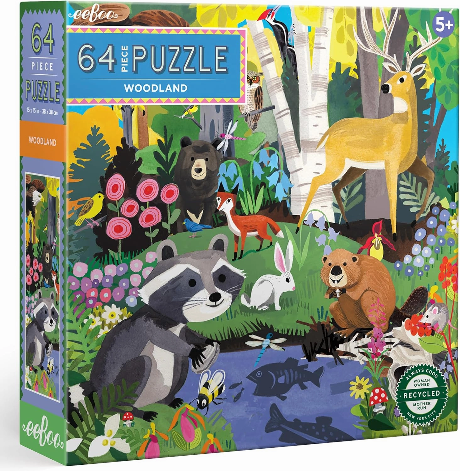 eeBoo: Woodland - 64 Piece Puzzle - 15 x 15 Kids Square Jigsaw, Glossy Pieces, Ages 5 
