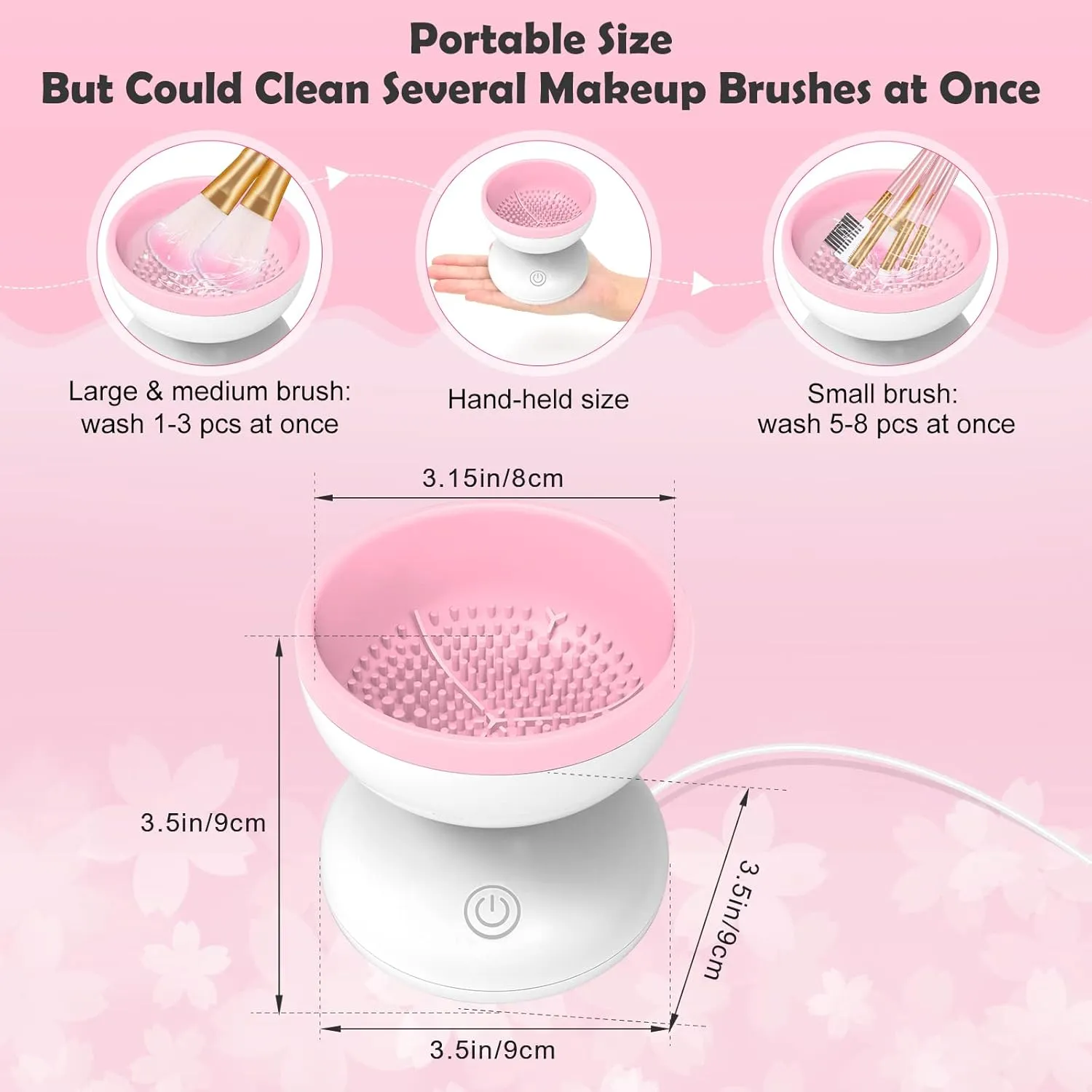 Electric Makeup Brush Cleaner, Luxiv Wash Makeup Brush Cleaner Machine Fit for All Size Automatic Spinner Dryer, Beauty Blender Washer (Pink)