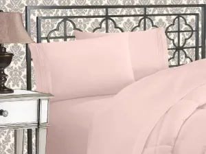 Elegant Comfort Luxurious 1500 Premium Hotel Quality Microfiber Three Line Embroidered Softest 4-Piece Bed Sheet Set, Wrinkle and Fade Resistant, Twin/Twin XL, Blush Pink