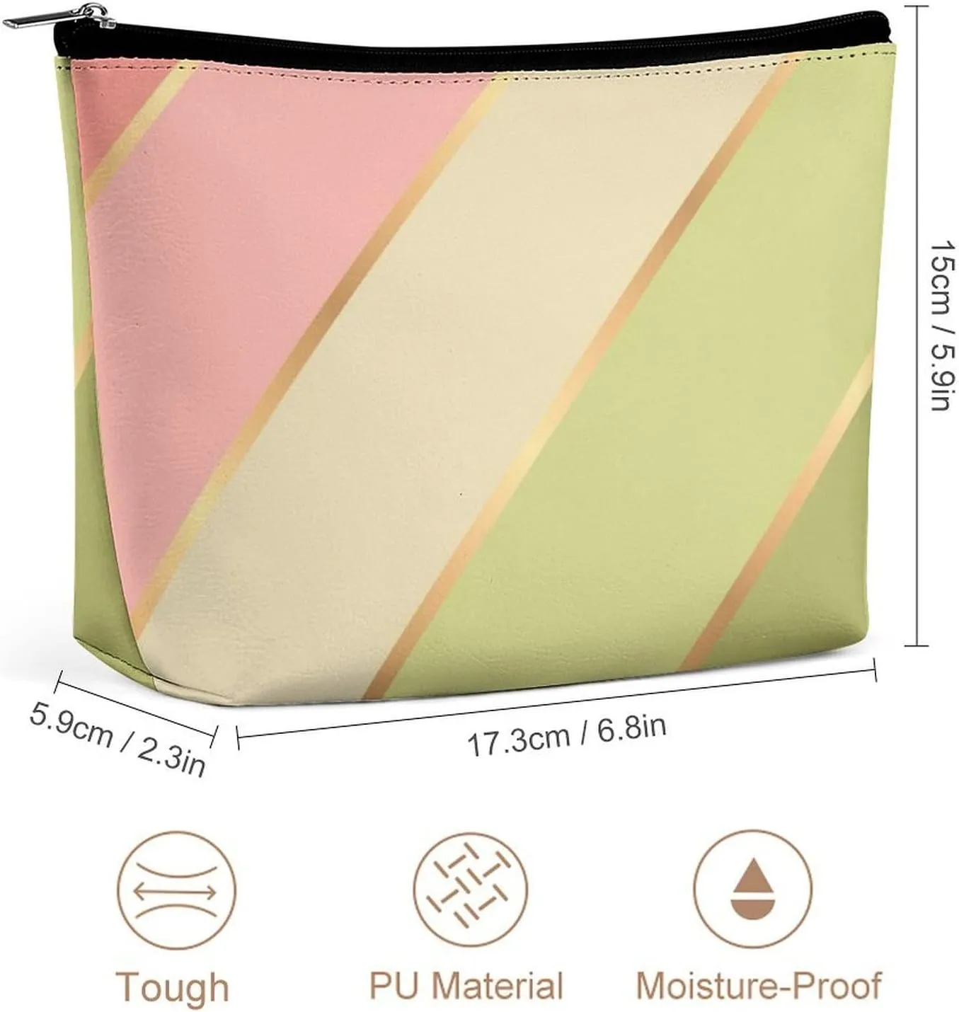 Elegant Makeup Bag, Lime Green Blush Rose Pink Stripes Cosmetic Bag Large Capacity Pouch Portable Organizer for Men & Women