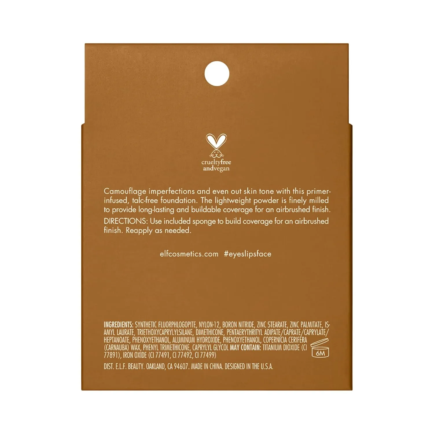e.l.f. Camo Powder Foundation, Lightweight, Primer-Infused Buildable & Long-Lasting Medium-to-Full Coverage Pressed Foundation for Face, Tan 450 N