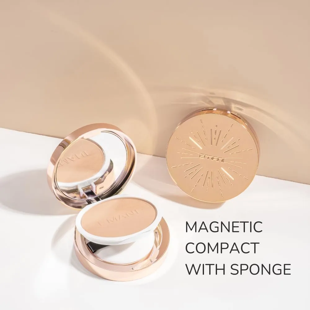 ​Emani​ Flawless Matte Powder Foundation Makeup for Sensitive Skin, Natural Mineral Foundation​ Compact with Buildable Coverage, ​Oil Control, Talc Free, ​Cruelty-Free & Vegan, Linen
