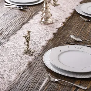 Embroidered and Durable Blush Pink Lace Table Runner-Feminen 12''x120'' with Floral Fringe-Perfect for Outdoor and Chic Wedding and Bridal/Baby Shower Decorations (2 Pieces)