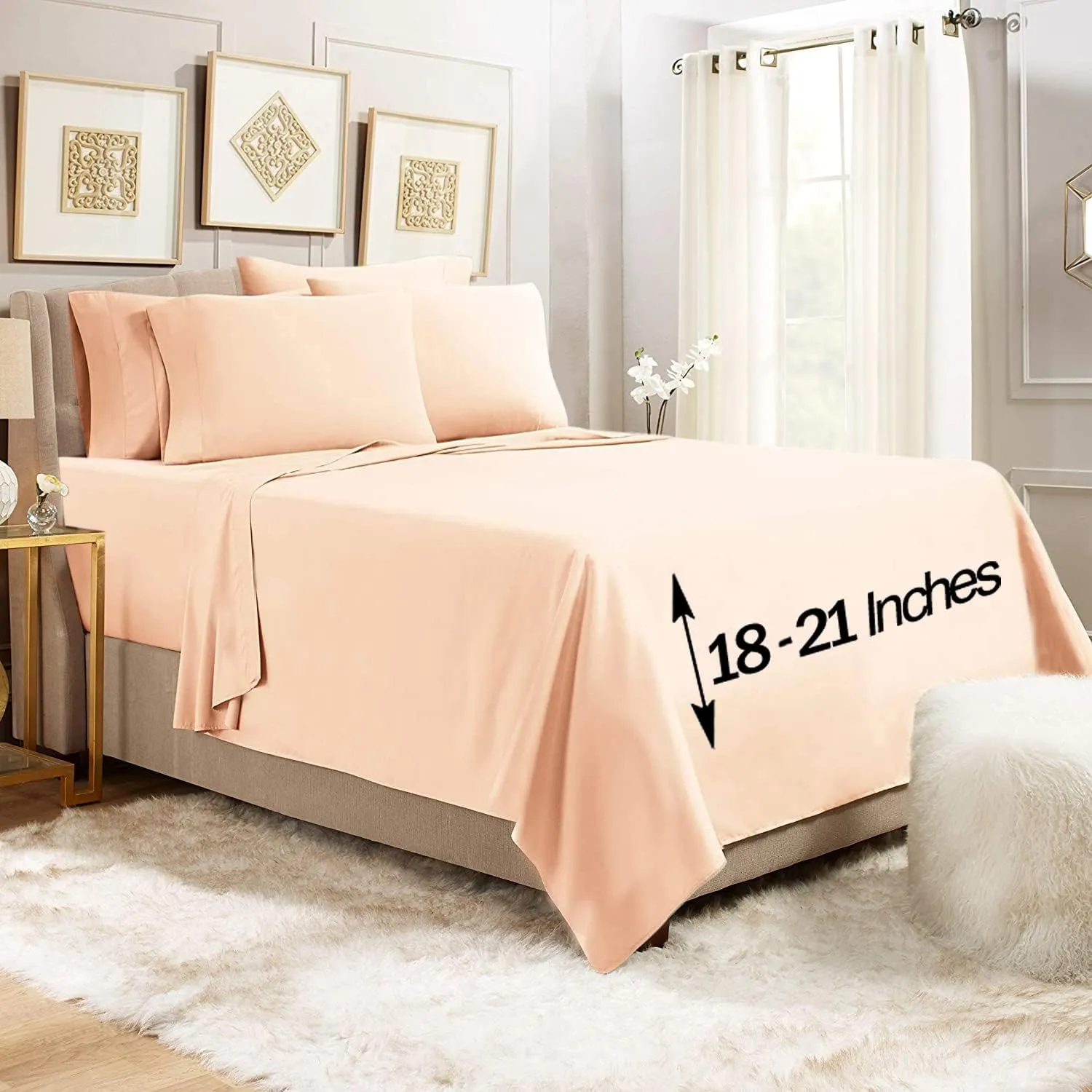 Empyrean Bedding Extra Deep Pocket Fitted Sheet - 6 Piece Sheet Set - 110 GSM Deep Pocket Sheets - Deep Fitted Sheets Set - 84 x 72 inches - Cal King Size Sheets - Pale Blush (Pink)