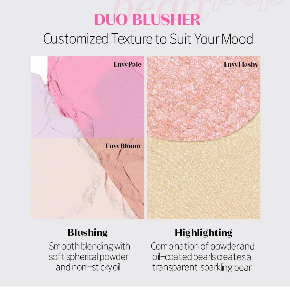 ETUDE Heart Pop Duo Blush, Pink & Purple Cheek Colors, Natural Glow & Glossy Finish, Lightweight Layering Formula, Korean Makeup Artist Collab, Compact 0.2 oz – Embipale