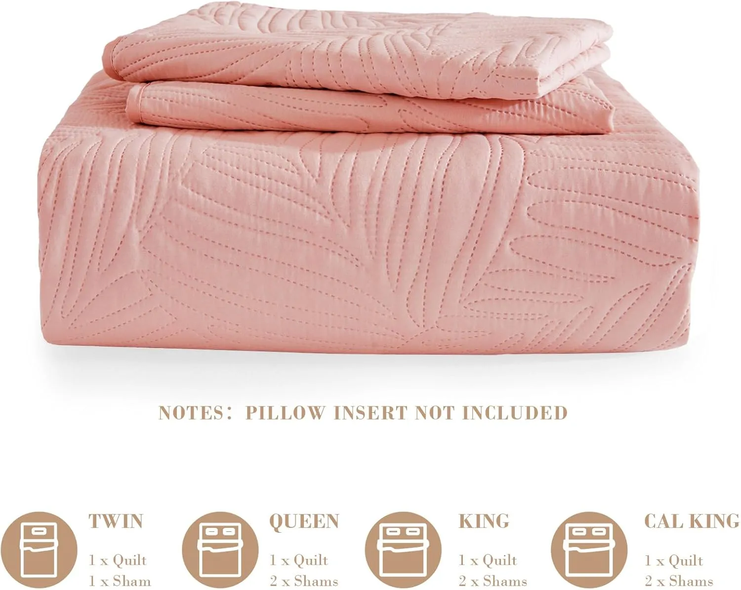 Exclusivo Mezcla Queen Quilt Bedding Set, Lightweight Blush Pink Quilts Queen Full Size for All Seasons, Soft Microfiber Bedspreads Coverlets Bed Cover with Leaf Pattern, 3 Piece