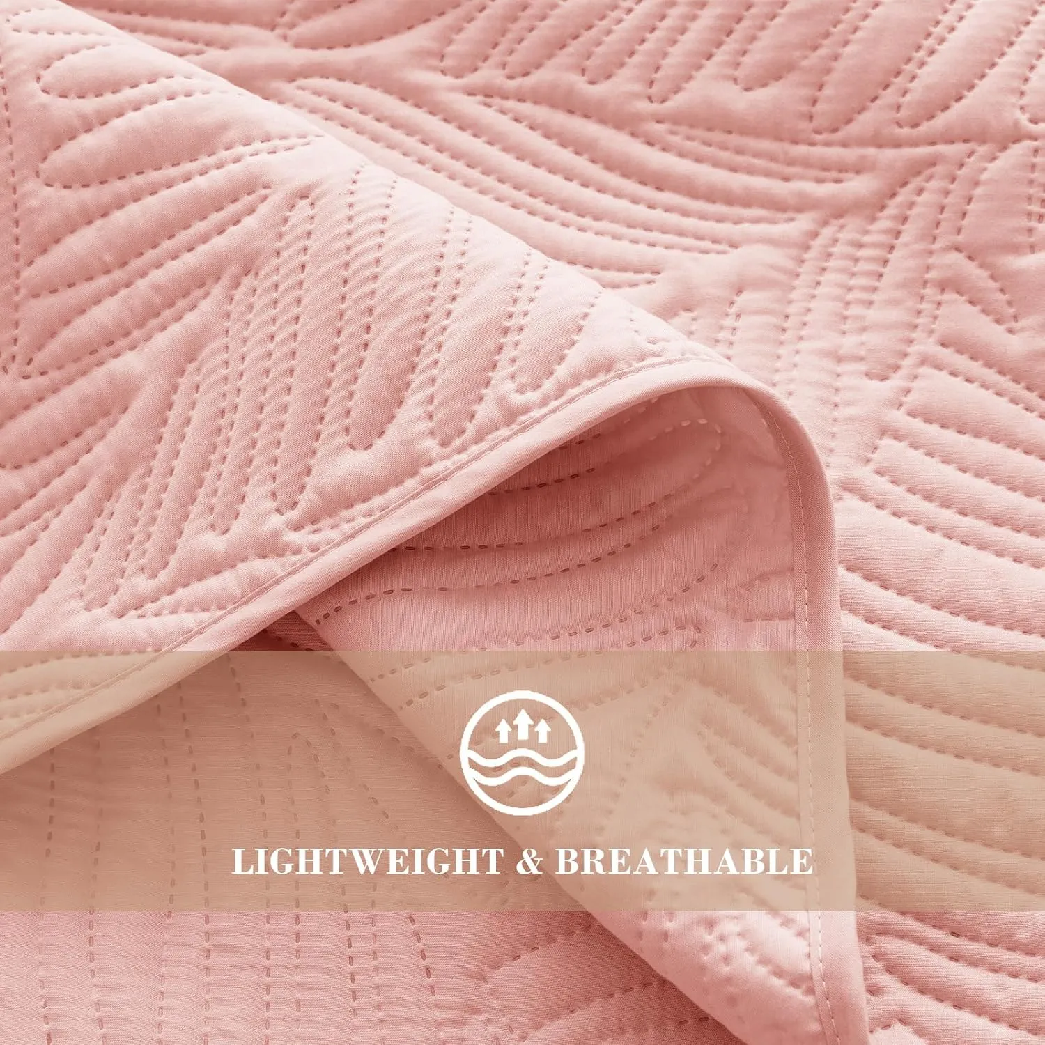 Exclusivo Mezcla Queen Quilt Bedding Set, Lightweight Blush Pink Quilts Queen Full Size for All Seasons, Soft Microfiber Bedspreads Coverlets Bed Cover with Leaf Pattern, 3 Piece