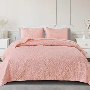 Exclusivo Mezcla Quilt Set Full Queen Size, Lightweight Vintage Quilts with 2 Pillow Shams, Soft Queen Bedspreads Coverlets Bedding Set for All Seasons, (90"x96", Blush Pink)