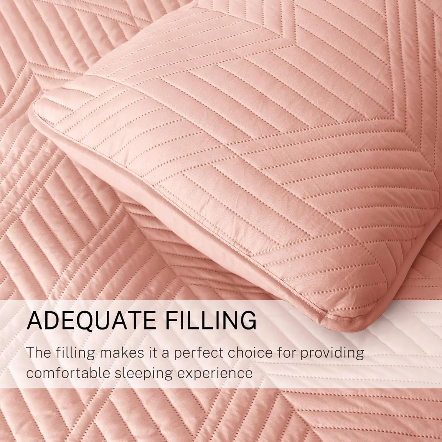 Exclusivo Mezcla Ultrasonic Full Queen Quilt Bedding Set, Lightweight Blush Pink Bedspreads Soft Modern Geometric Coverlet Set for All Seasons (1 Quilt and 2 Pillow Shams)