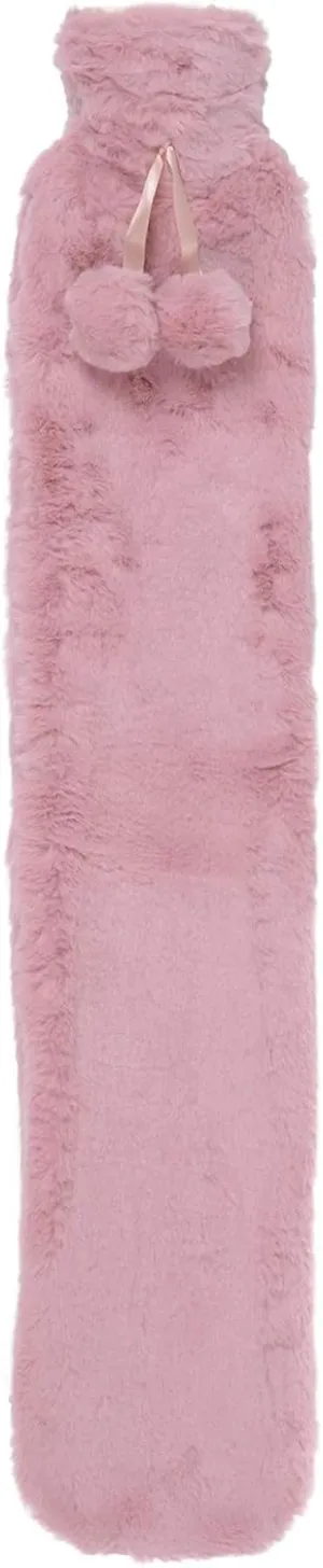 Extra Long Slim Hot Water Bottle Faux Fur Cover Thermotherapy Pain Relief 72cm Blush Pink
